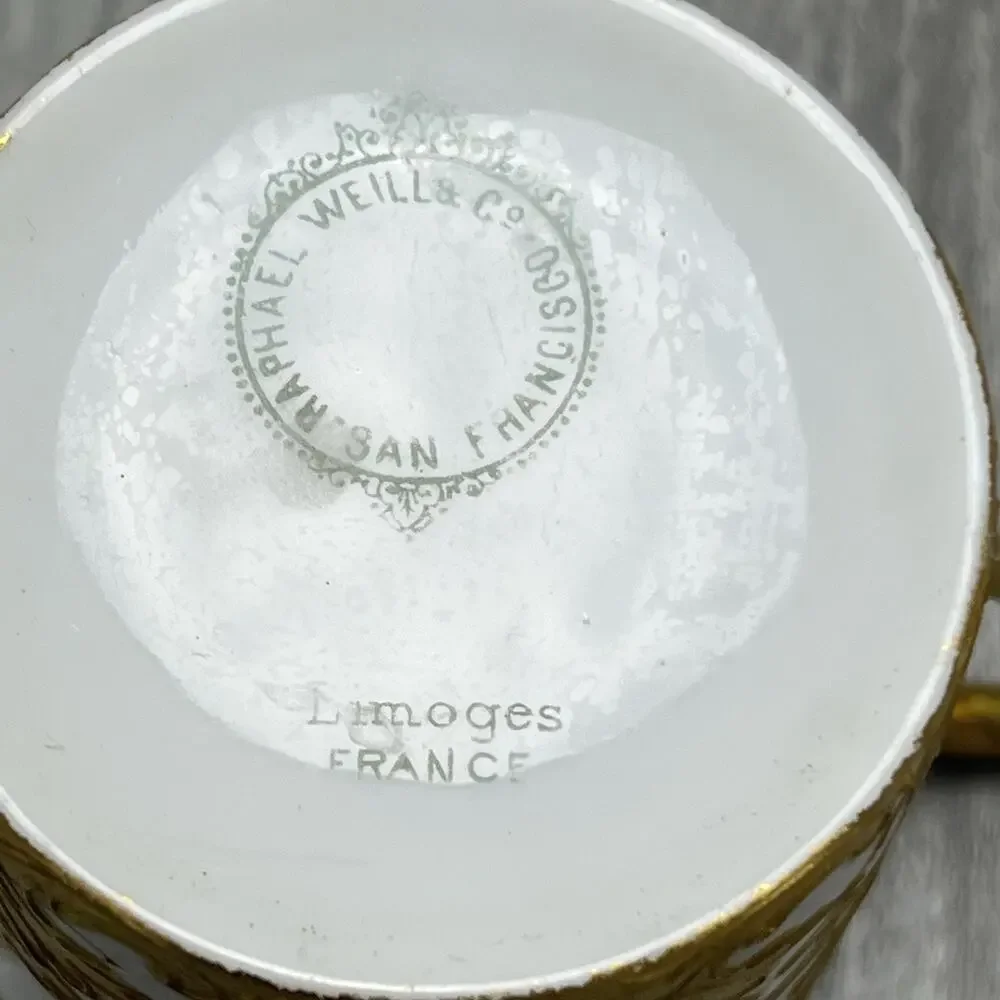Limoges France Raphael Weill & Co San Francisco Gold Leaves Teacup & Saucer READ
